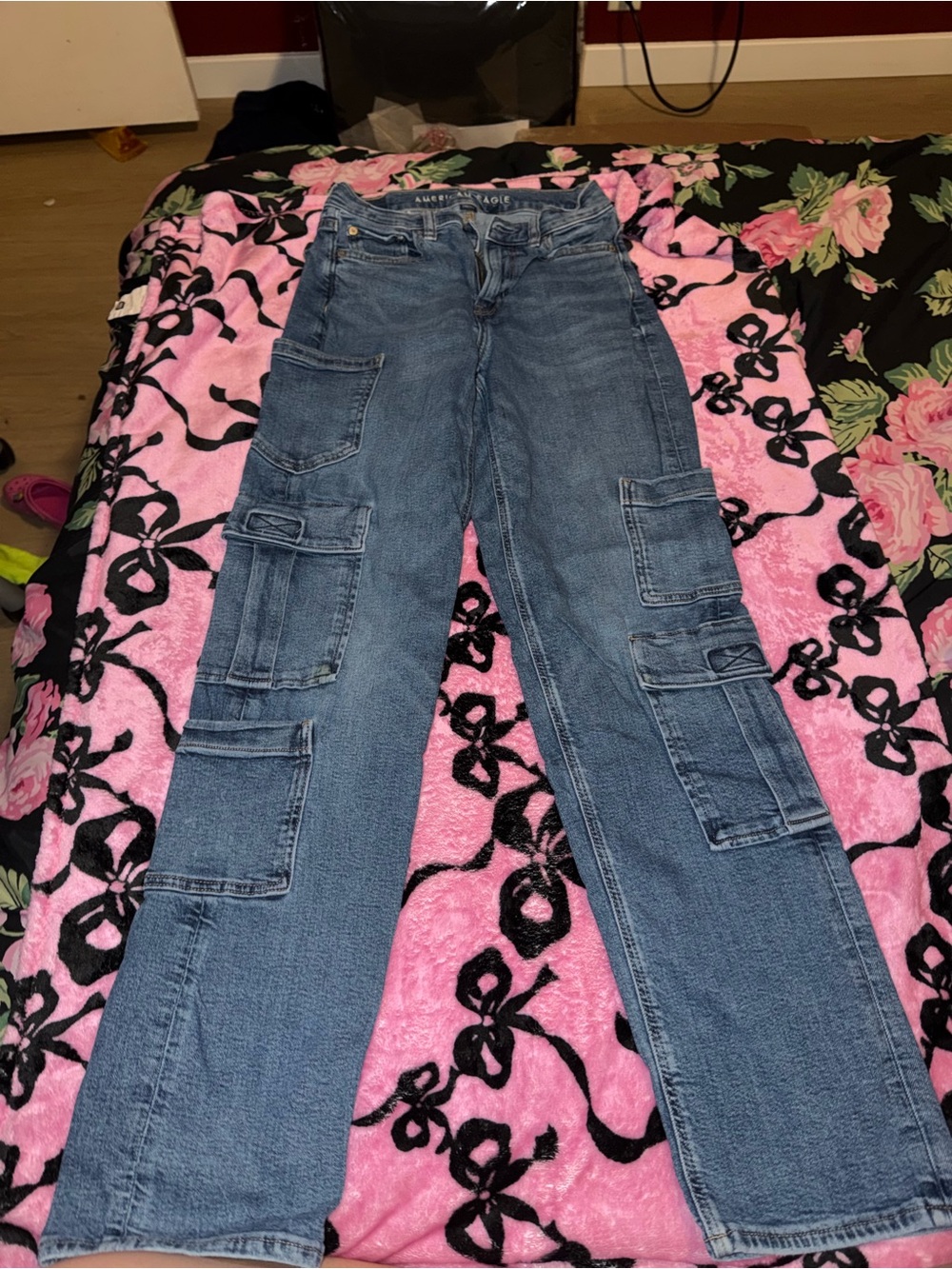 American Eagle Outfitters Blue Straight-Leg Cargo Jeans